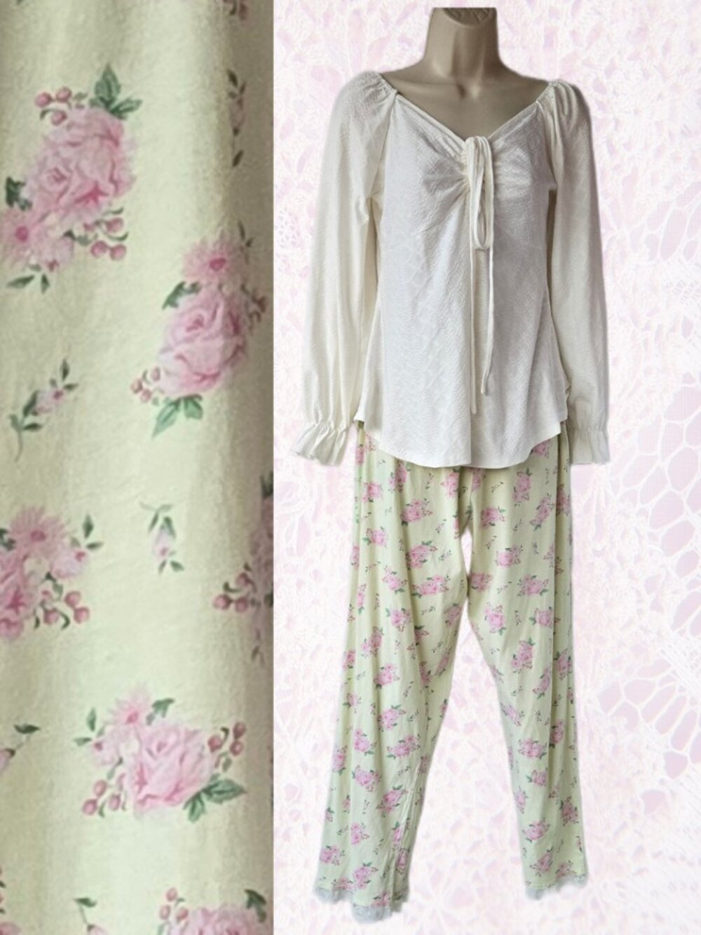 Secret Treasures Pajama Bottoms Yellow Buttercream and Rose Pants Cottagecore